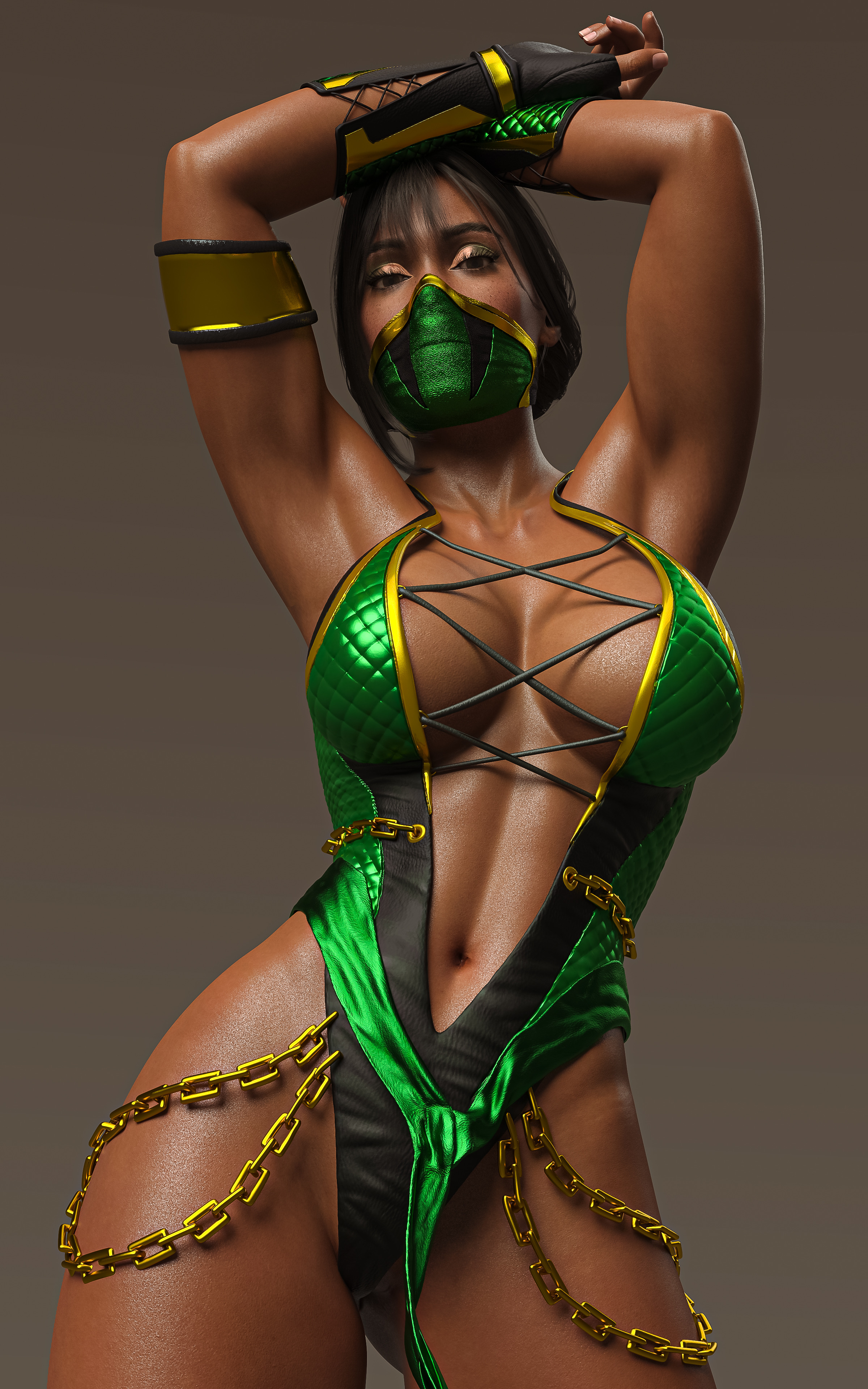 1girls, 3d, dark skin, dark-skinned female, female, female only, gcb, jade (mortal kombat), mortal kombat, solo, tagme