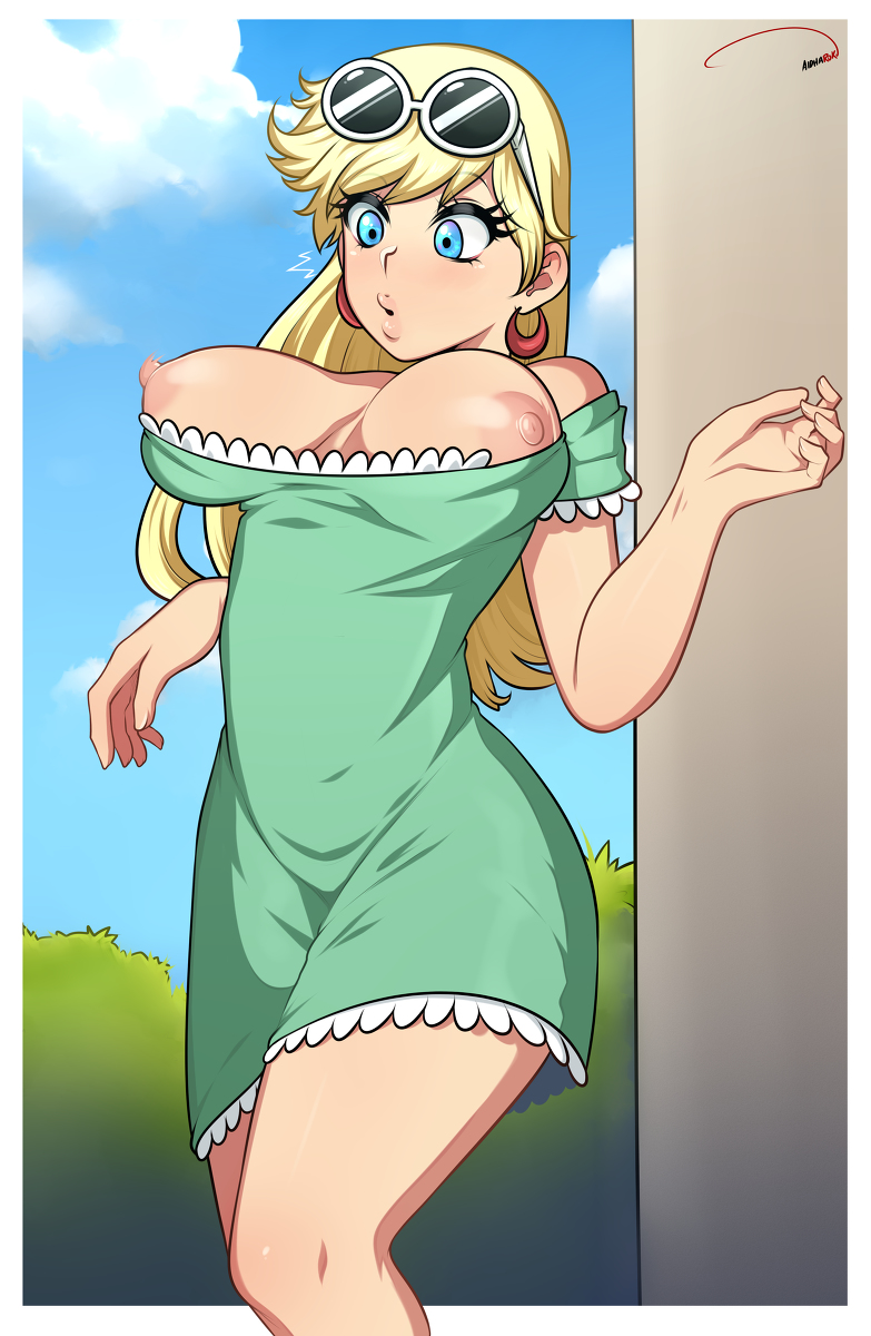 1girls, aldharoku, areola, areolae, big breasts, big nipples, blonde hair, blue eyes, breasts, breasts out, busty, dress, earrings, female, female only, huge breasts, human, large areolae, large breasts, leni loud, nipples, no bra, solo, solo female, solo focus, straight hair, the loud house, thick thighs, thighs, wardrobe malfunction, wide hips
