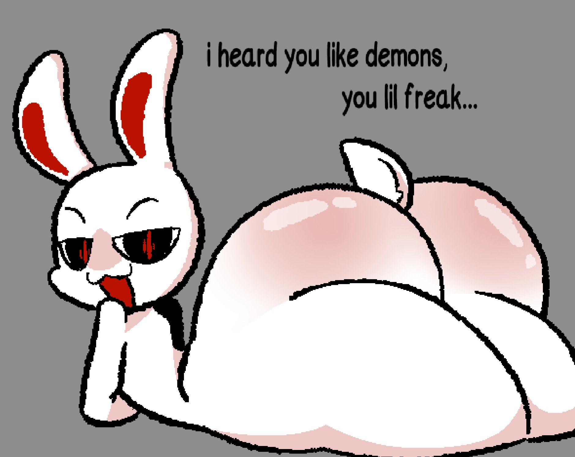 1boy, ass, bunny, bunny tail, chikn nuggit, demon, exaggerated anatomy, femboy, iscream (chikn nuggit), male, male only, oc, seductive look, solo, solo male, undone (artist), weirdenned, white fur