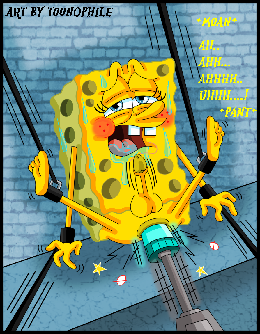 anal balls bondage bound cuffs drool male male_only nickelodeon non-human non-human_only pain penis saliva sea_sponge sex_machine smooth_skin solo spongebob_squarepants spongebob_squarepants_(character) sweat toonophile toony