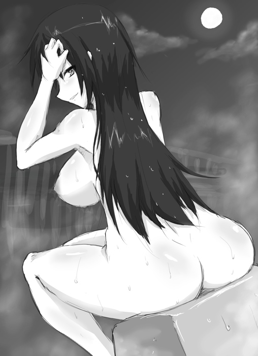 armored_core back female monochrome nude ogitsune_(ankakecya-han) okitsune_(ankakecya-han) pointy_chin