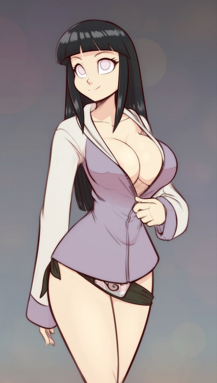 bottomless, cleavage, convenient censoring, female, hyuuga hinata, naruto, naruto (series), naruto shippuden, scorpdk, solo, unzipping