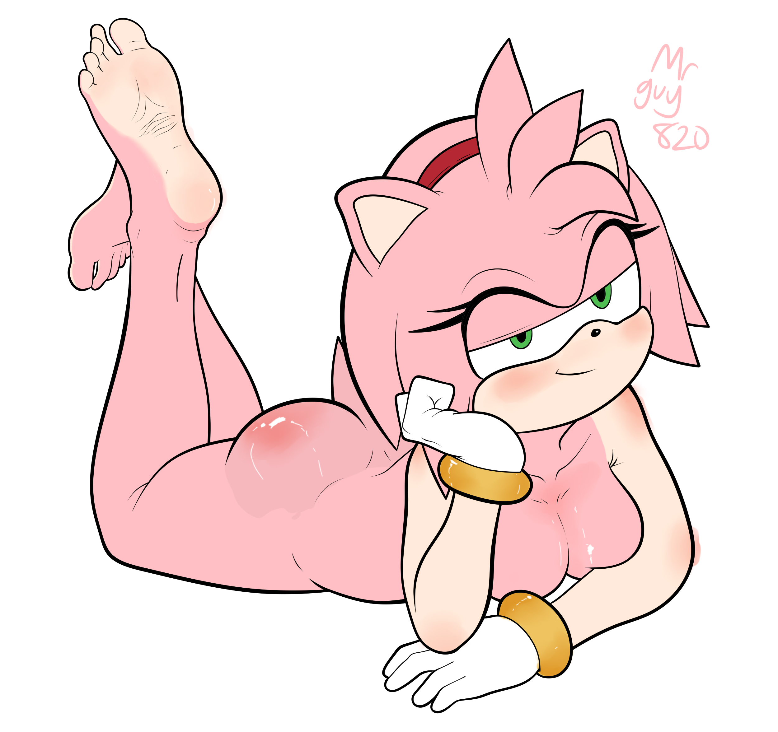 amy rose, anthro, ass, feet, feet up, female, female only, green eyes, mrguy820, pink hair, solo, sonic (series)