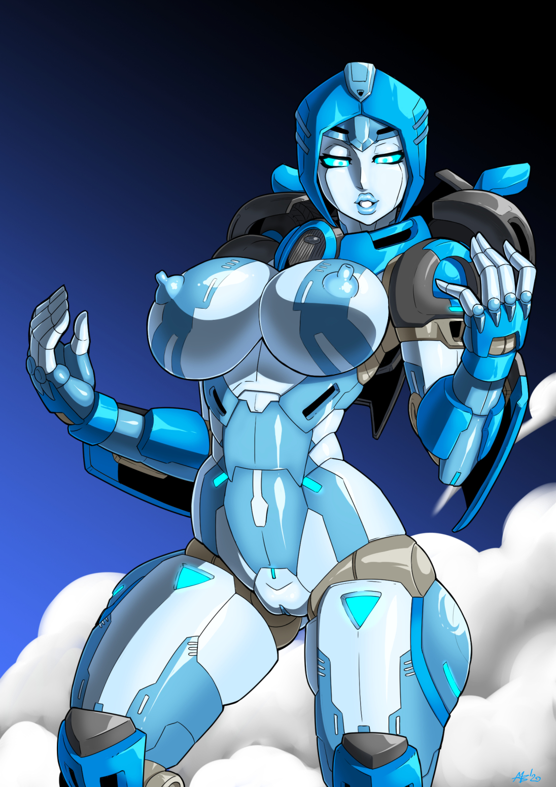 1girls, 2d, ass, big ass, big breasts, blue eyes, breasts, breasts out, cortana, crossover, erect nipples, female, female focus, female only, halo (series), mad-project, nipples, no bra, no humans, no panties, posing, pussy, robot, robot girl, robot humanoid, smile, solo, thick thighs, thighs, transformers