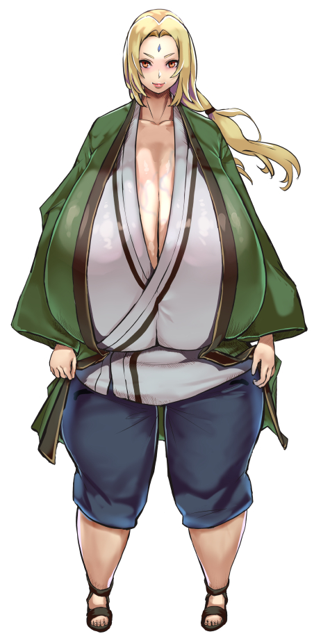 1girls, alternate breast size, blonde hair, breasts, chubby, cleavage, deep cleavage, eye contact, female, gigantic breasts, huge breasts, hyper breasts, large breasts, looking at viewer, naruto, naruto (series), overweight, overweight female, plump, sagging breasts, saint zcup, thick thighs, tsunade, wide hips