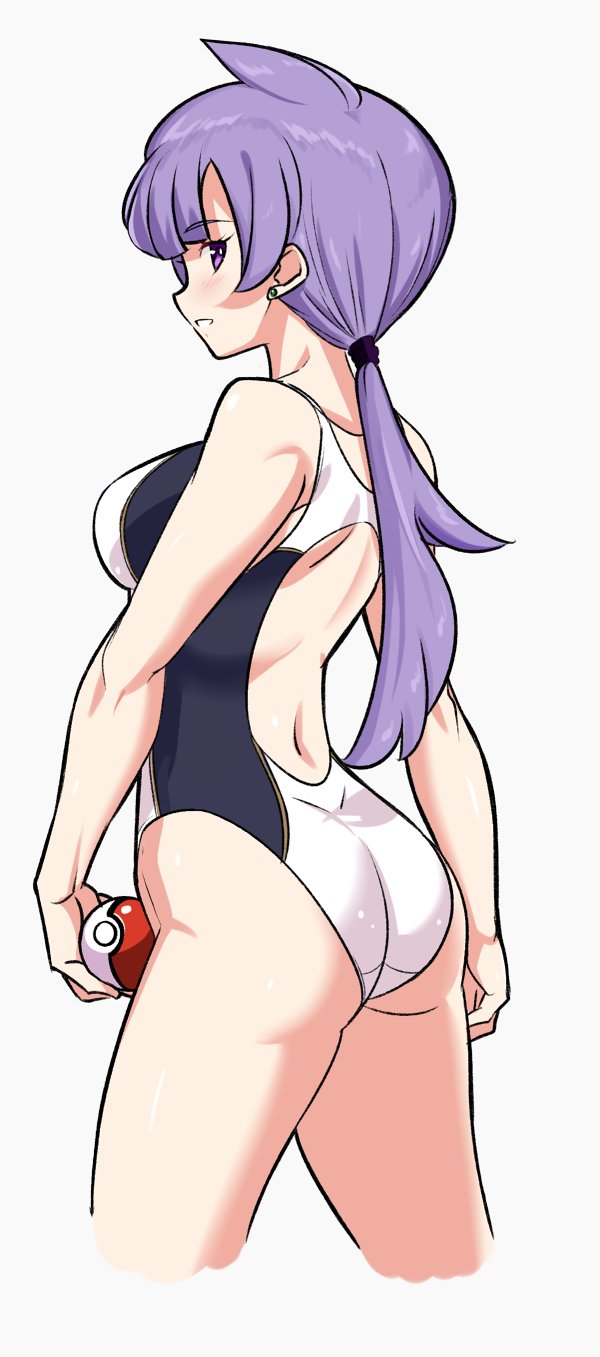 1girls alternate_breast_size alternate_outfit anabel_(pokemon) anabel_(pokemon_sm) ass breasts earrings female_only hair_tie human jewelry large_breasts long_hair looking_at_viewer nintendo one-piece_swimsuit pokeball pokemon pokemon_oras pokemon_rse pokemon_sm ponytail sakuraidai smile solo source_request swimsuit three-quarter_portrait