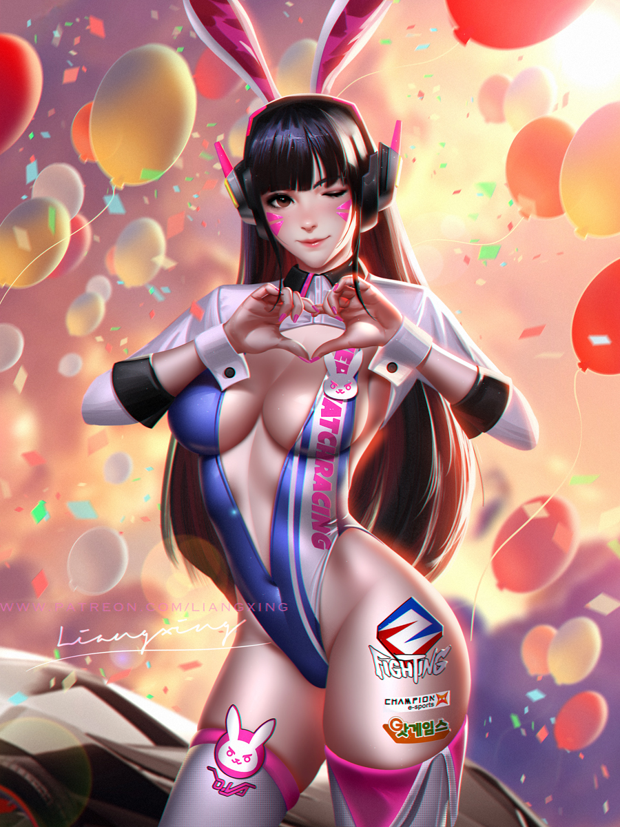 1girls, breasts, cleavage, d.va, female, female only, liang xing, overwatch, race queen, solo