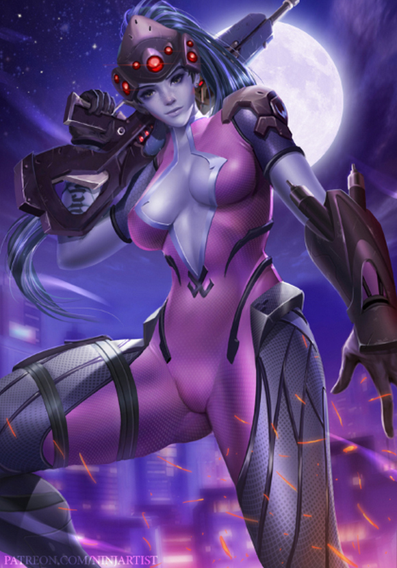 1girls amelie_lacroix blizzard_entertainment cleavage clothed clothed_female clothes clothing female female_only fully_clothed long_hair ninjartist overwatch purple_hair purple_skin realistic solo solo_female tagme uncensored widowmaker