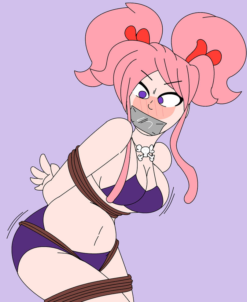 bondage, bound, bound arms, bound legs, breasts, cleavage, female, female only, gag, gagged, rope, rope bondage, saiko bichitaru (smg4), smg4, smg4 art, solo, tagme, tape, tape gag, taped mouth, tied up