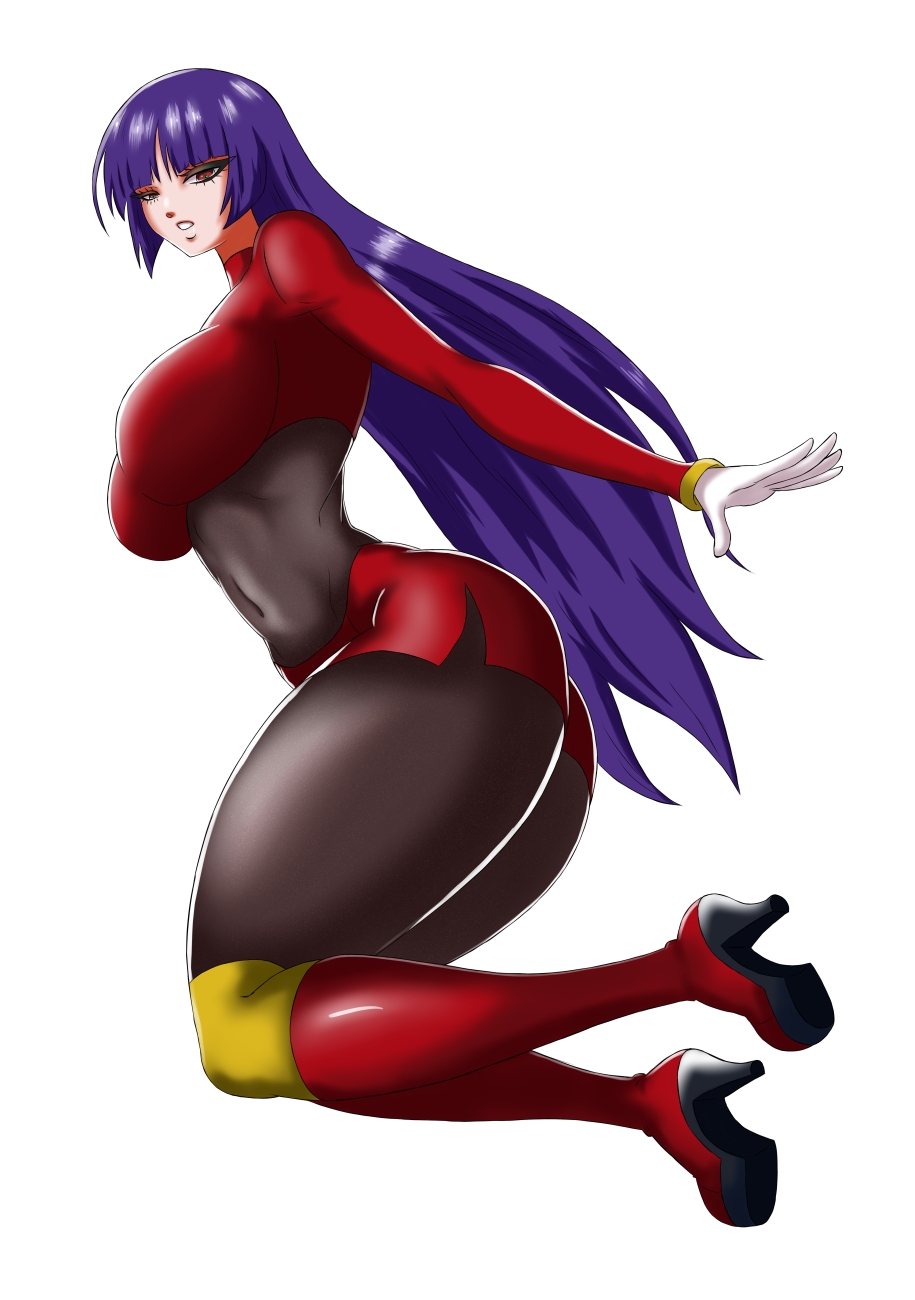 1girls, abs, alternate breast size, ass, big breasts, boots, breasts, clothed, eye contact, female, female only, fully clothed, half-closed eyes, heel boots, high heel boots, high heels, human, long hair, looking at viewer, nexus-sig, nintendo, pokemon, pokemon frlg, pokemon rgby, purple hair, red eyes, sabrina (pokemon frlg), sabrina (pokemon), solo, solo female, solo focus, source request, thick thighs, wide hips
