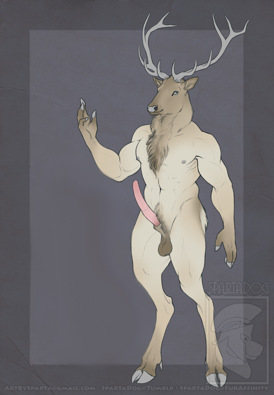 anatomically_correct anatomically_correct_genitalia anatomically_correct_penis anthro cervid cervine edit elk erection genitals hi_res hooves horn male male_only mammal nude penis solo spartadog