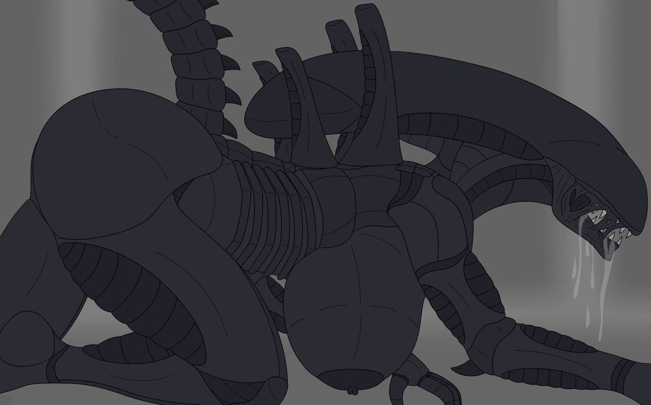 1girls, 2d, alien (franchise), alien girl, big breasts, breasts, drooling, exoskeleton, female, female only, female xenomorph, gloves, hanging breasts, nipples, open mouth, saliva, sci-fi, solo, solo female, teeth, xenomorph