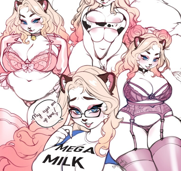 1girls anthro bell_collar blonde_hair blue_eyes bottom_lip cat_ears choker chubby chubby_female dialogue_bubble feline_humanoid fluffy_tail huge_breasts human_face latex_gloves lingerie lipstick looking_at_viewer maidfrills original_character seductive slightly_chubby voluptuous wavy_hair white_body