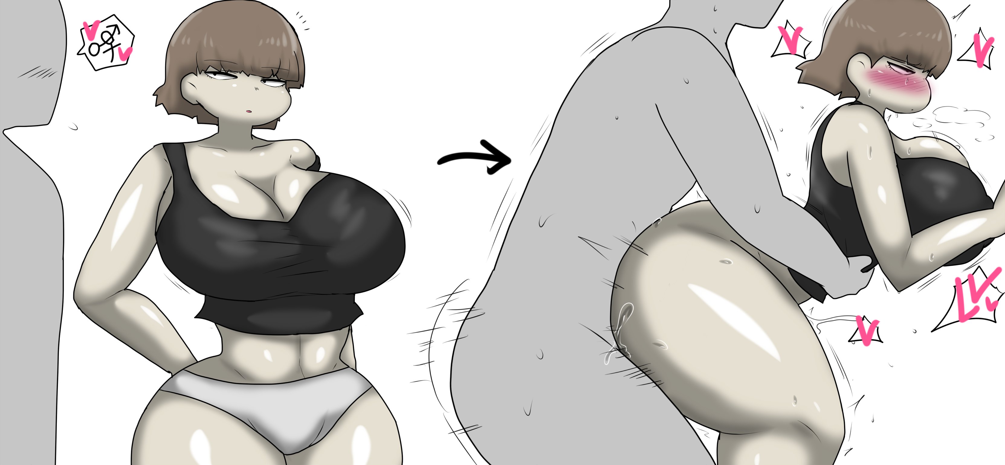 1boy, 1girls, anon, anonymous male, ass, blush, breasts, cleavage, enigi09, faceless male, female, female focus, from behind, high resolution, large breasts, male, midriff, original, rape, sex, thick thighs, thighs, very high resolution, white background