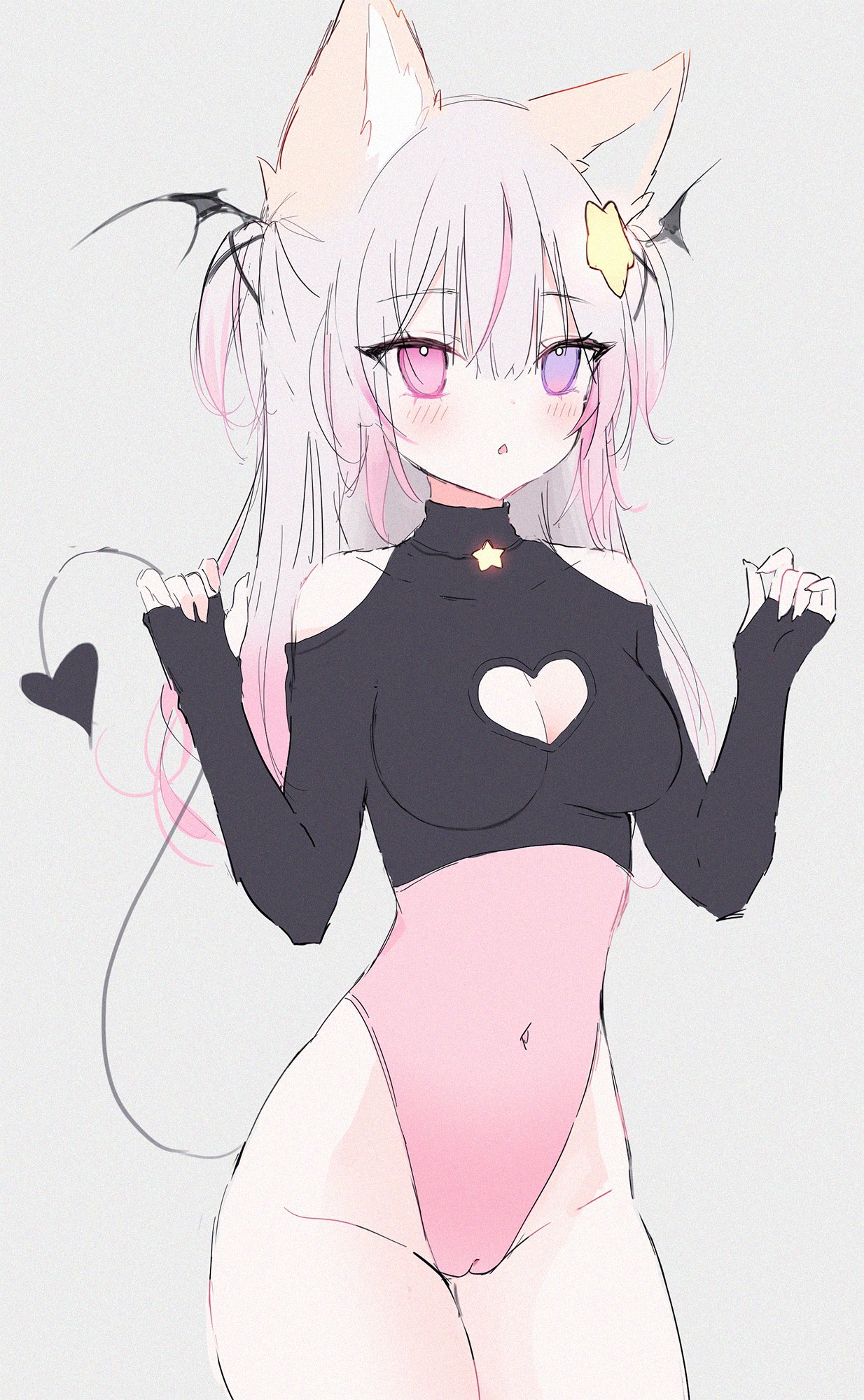 1girls, annytf, breasts, cameltoe, demon, female, fox, fox ears, fox girl, indie virtual youtuber, long hair, partially clothed, pink eyes, pussy, standing, succubus, virtual youtuber, vtuber