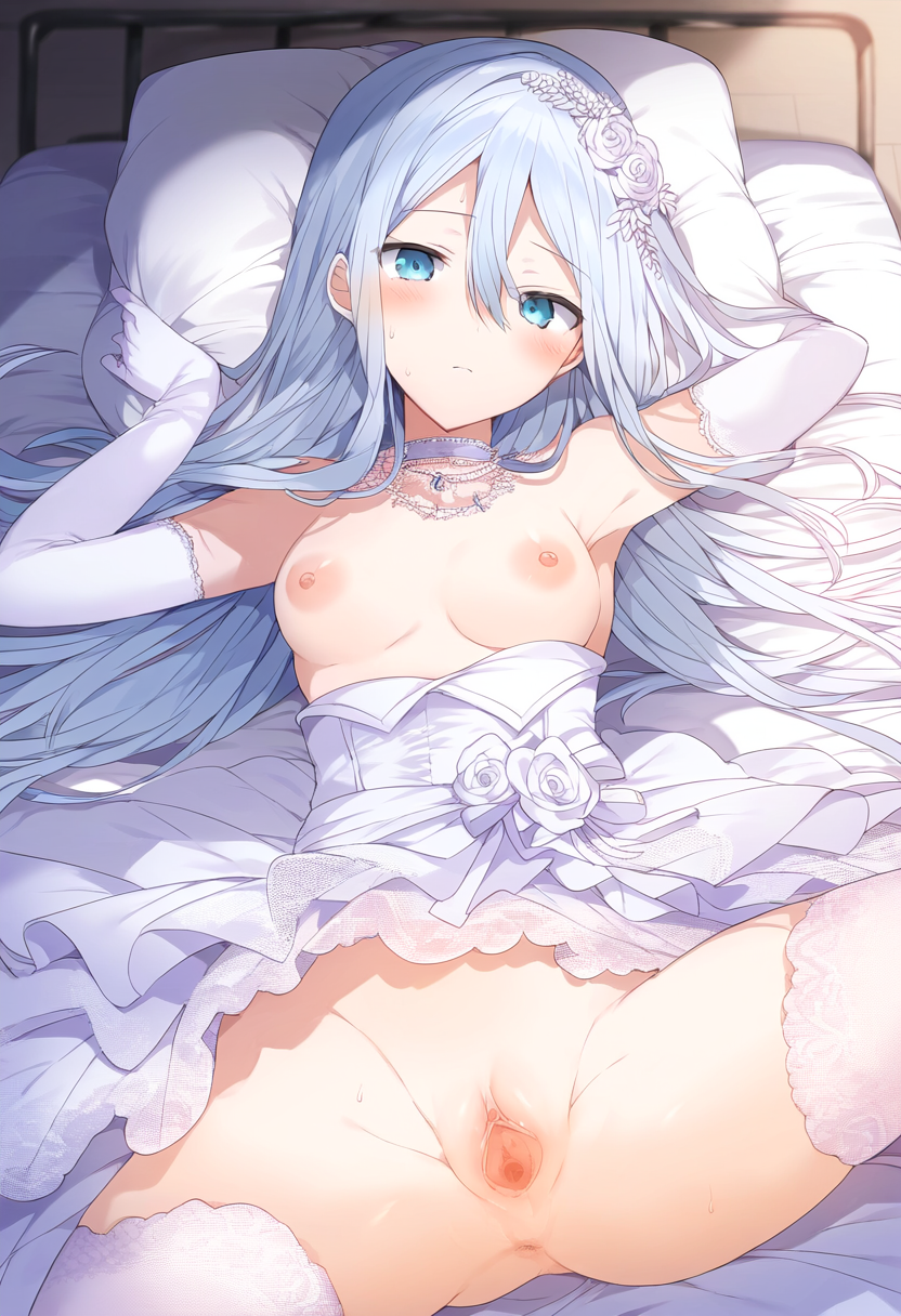 1girls ai_generated anus ass asshole bed bedroom blue_eyes blush breasts breasts_out bride female female_focus female_only flower flower_in_hair gloves half-dressed half_naked high_resolution highres legs legs_apart legs_spread naked nipples partially_clothed partially_clothed_female partially_nude partially_undressed project_sekai pussy silver_hair small_breasts solo solo_female solo_focus spread_legs spread_pussy spreading stockings thighhighs thighs tits_out wedding_dress yoisaki_kanade