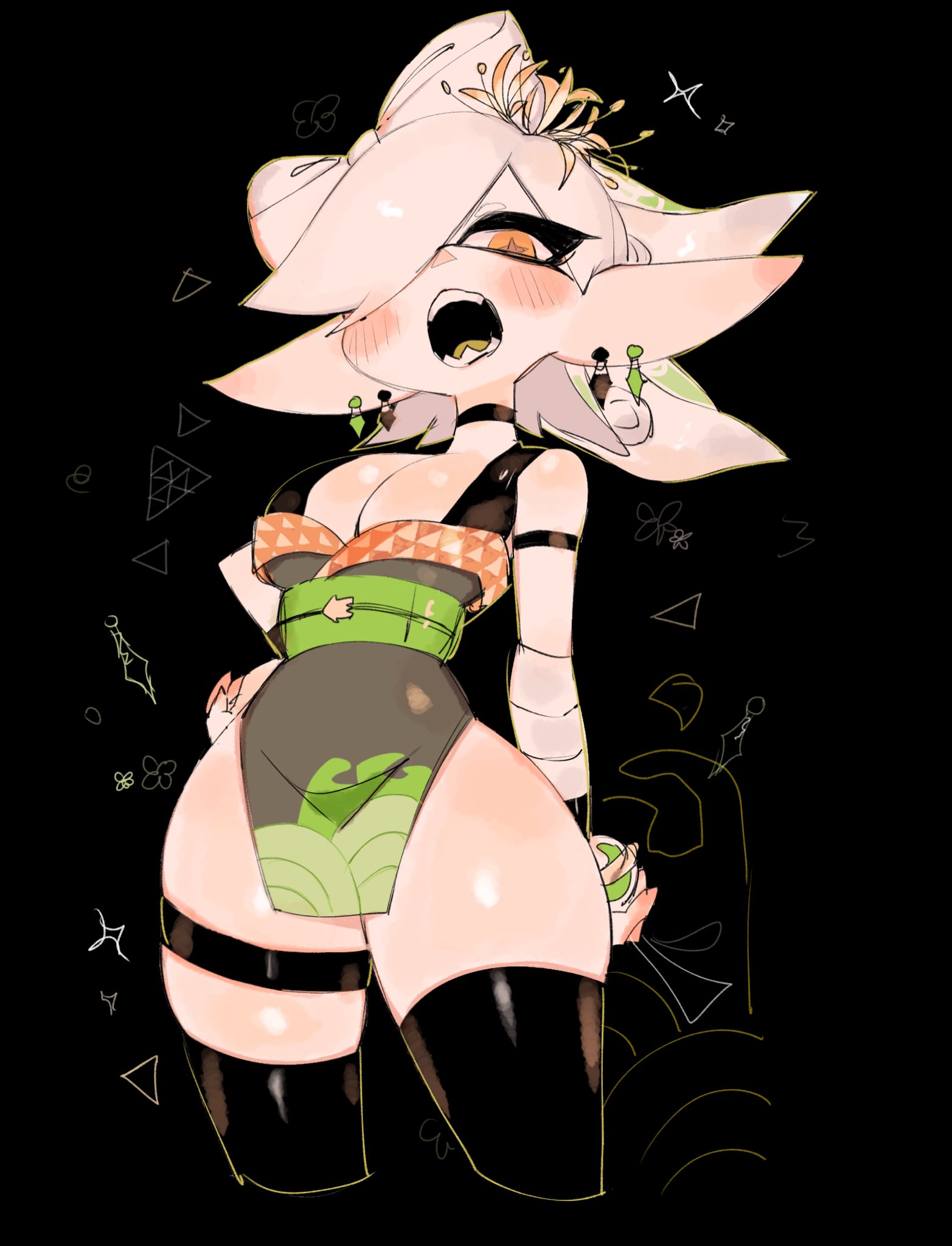 1girls, blonde hair, breasts, cleavage, female, female only, marie (splatoon), nintendo, orange hair, splatoon, thick thighs, thighhighs, thighs, usa37107692