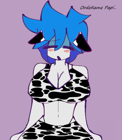 antarctica_(countryhumans) antartid_female big_breasts blush bra countryhumans countryhumans_girl cow_bikini cow_ears female mouth_hold pants