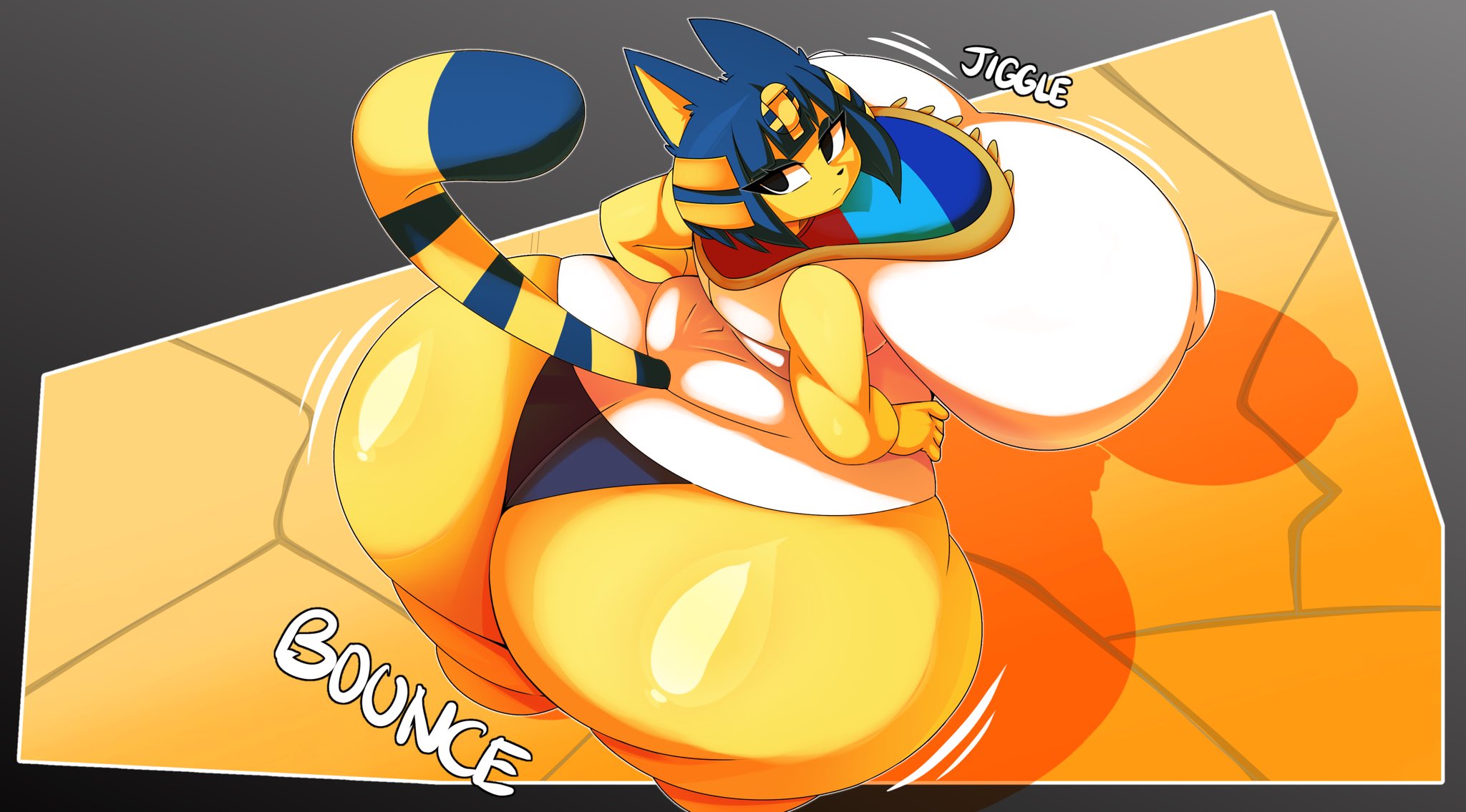 1girls, animal crossing, ankha, ass, ass bigger than head, ass bigger than torso, breasts, breasts bigger than head, enormous ass, female, furry, hyper, hyper ass, hyper breasts, looking back, solo female, tagme, thiccbuns, wilsonbunnycake