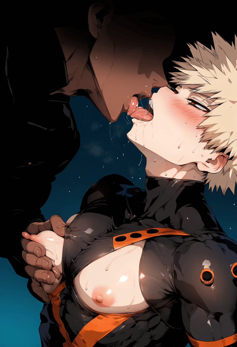 ai_generated aru_(pixiv1293902) blonde_hair blush captured_hero gay grabbing_pecs hero_outfit_(mha) katsuki_bakugou kissing male male/male male_boobs male_focus male_only muscular muscular_male my_hero_academia nipple_play nipple_slip nipple_tweak nipples pecs pecs_grab pectorals red_eyes sucking_nipples superhero superhero_costume tight_clothing touching_pecs yaoi