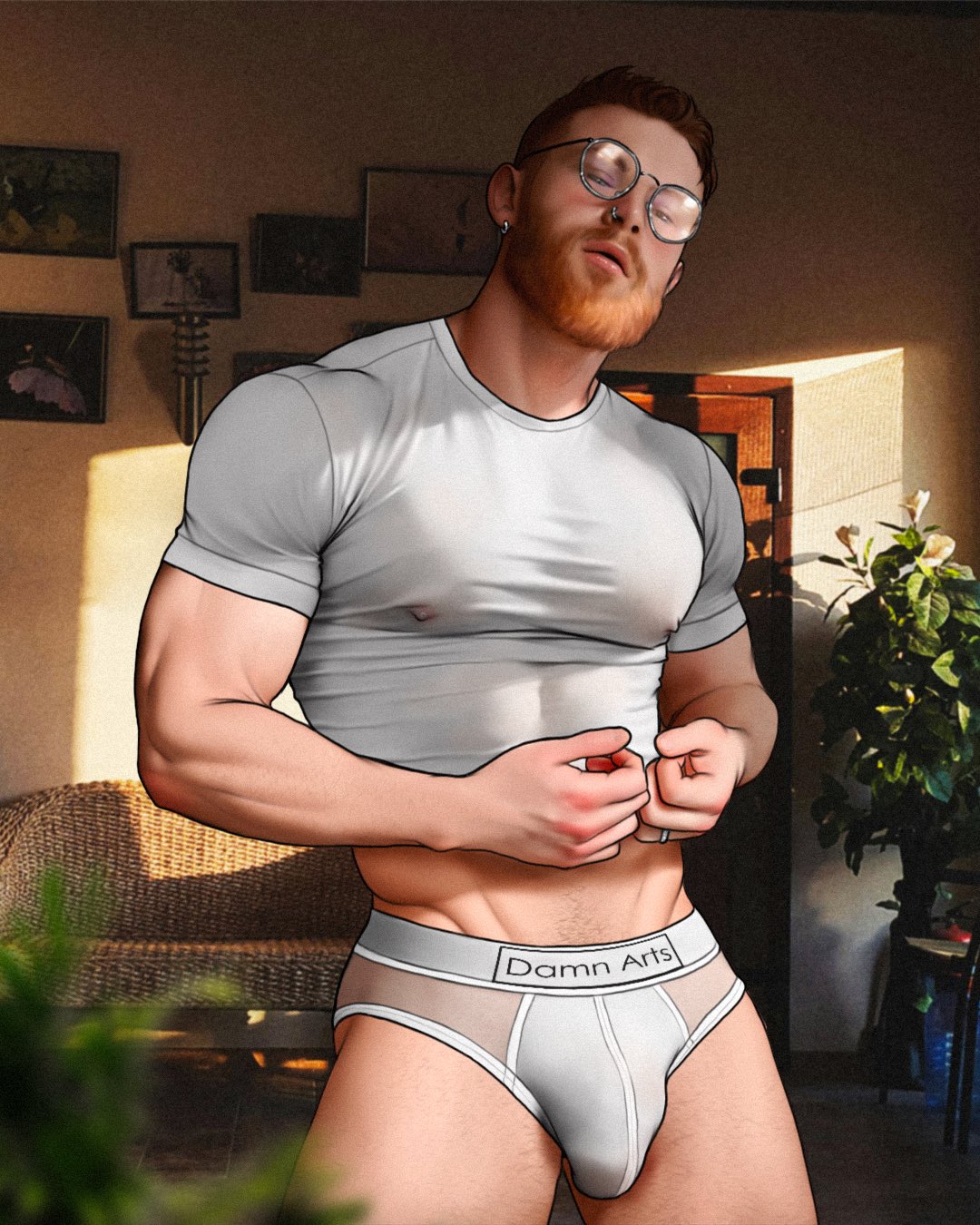 beard biceps big_bulge bulge damnarts ginger glasses huge_bulge instagram_model light-skinned_male light_skin looking_at_viewer male male_only muscles muscular muscular_male pale_skin pecs real_person sticky_boy underwear