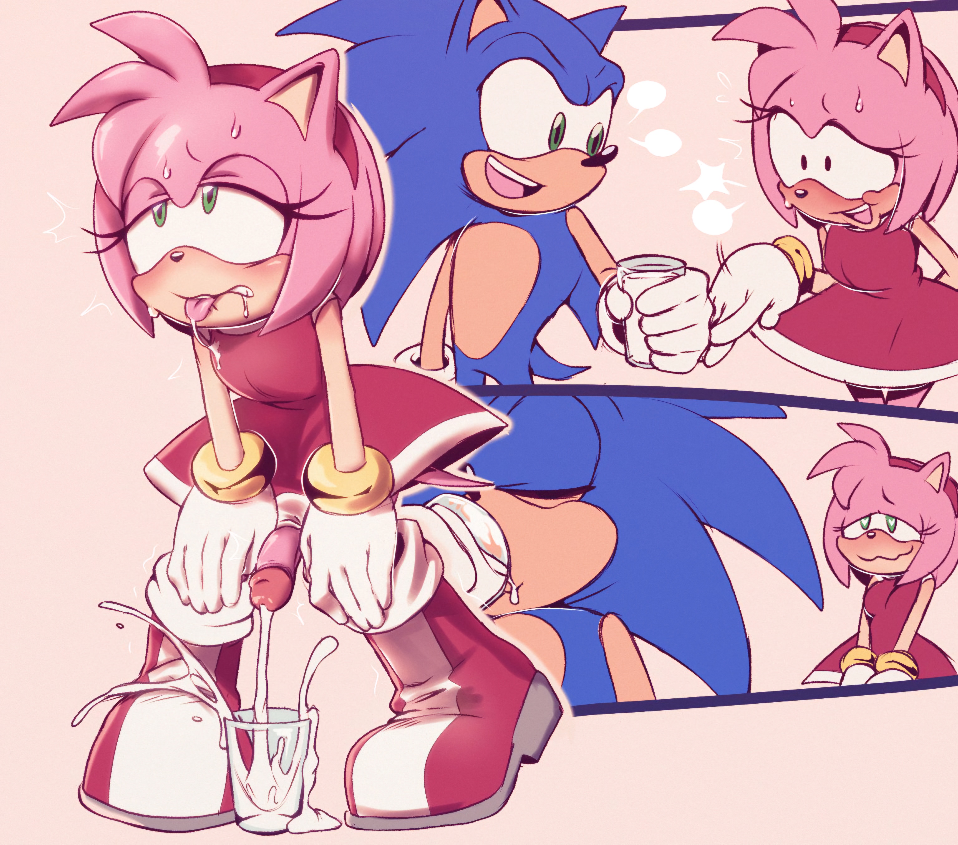 1boy, 1futa, ahe gao, amy rose, anthro, blush, boots, bracelet, cum, cup, dickgirl, dress, drinking cum, drooling, ejaculation, flustered, furry, futanari, glass cup, gloves, gokkun, hairband, hands on knees, hands-free, handsfree ejaculation, heart-shaped pupils, intersex, looking pleasured, male, orgasm, penis, saliva, sega, somedivs, sonic (series), sonic the hedgehog, sweat, tongue, tongue out, trans woman, transfem, tricked