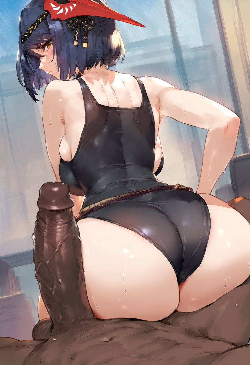 ai generated, artist request, ass, ass focus, big ass, dark penis, dark skin, dark-skinned male, female, genshin impact, huge ass, interracial, kujou sara, male, penis, tagme