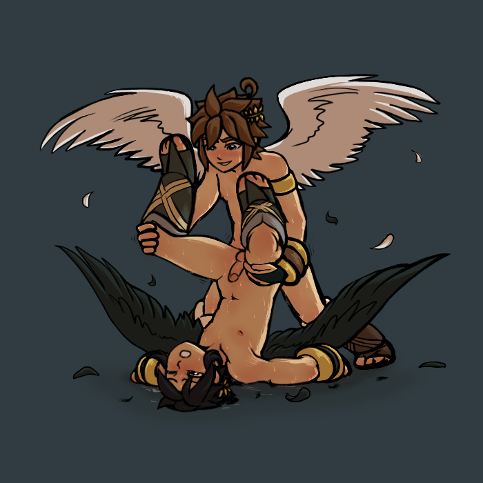 2boys, anal, anal penetration, anal sex, balls, black hair, brown hair, dark pit, exposed balls, exposed nipples, exposed penis, gay, kid icarus, kid icarus uprising, male, male only, male/male, multiple boys, multiple males, nelli, nipples, penis, pit, pit (kid icarus), selfcest, spread legs, thrusting into ass, yaoi