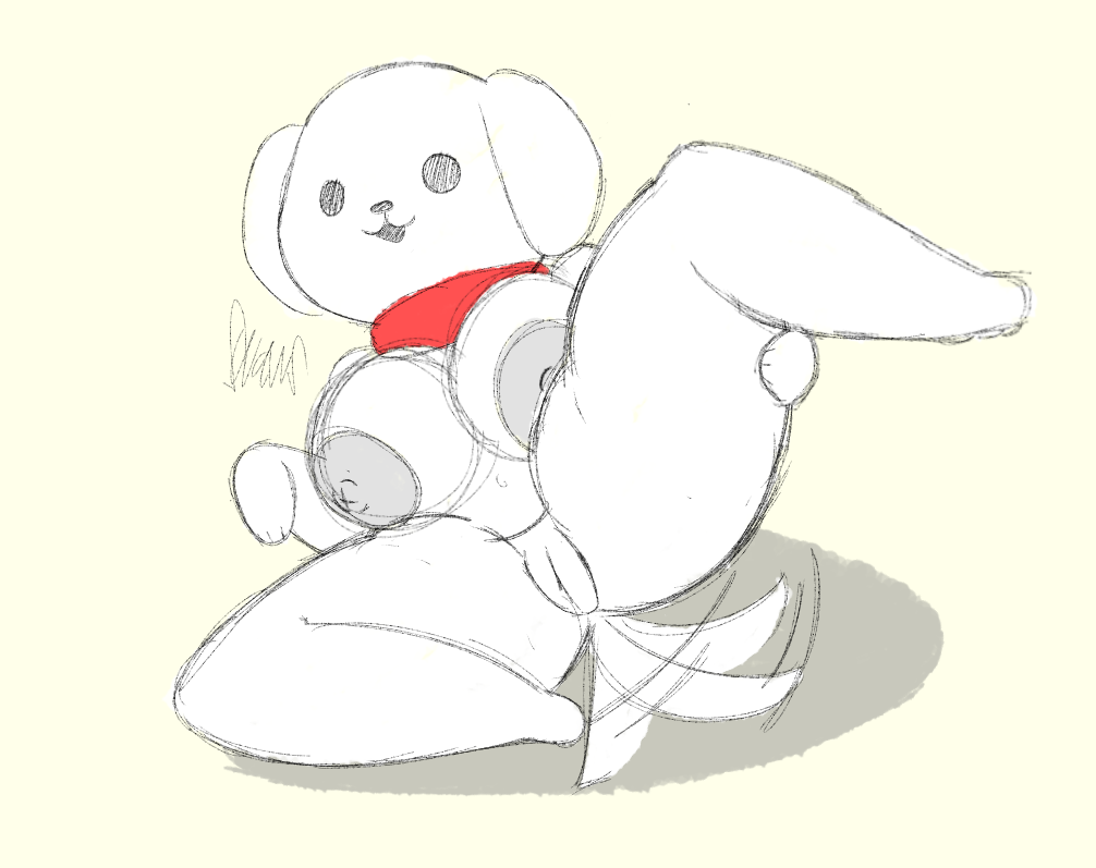 canine cute dog dog_ears dog_tail dumb_doggo exposed_nipples first_porn_of_character furry genderswap genderswap_(mtf) happy logo red_collar rule_63 showing_pussy spinninswaws spread_legs tits to wagging_tail white_fur youtube youtuber