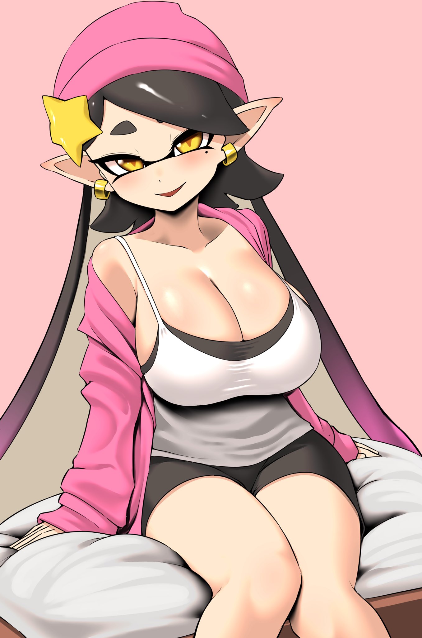 agent_1_(splatoon) big_breasts callie_(splatoon) cleavage inkling inkling_girl nobunagapero peronattu splatoon splatoon_2 splatoon_2:_octo_canyon squid_sisters tagme yellow_eyes