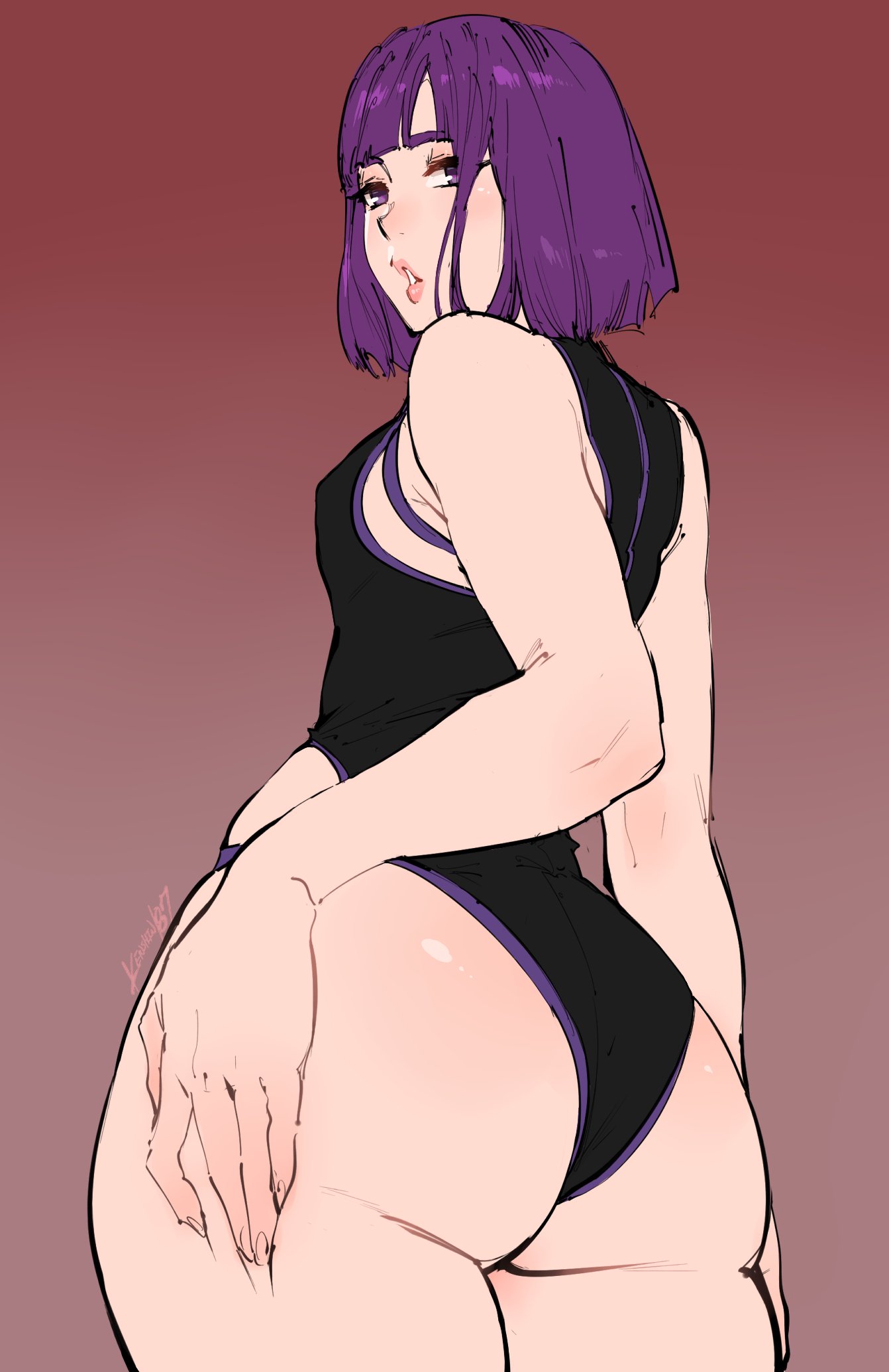 1girls, ass, big ass, female, female only, kenshin187, leopard, looking at viewer, looking back, one-piece swimsuit, solo