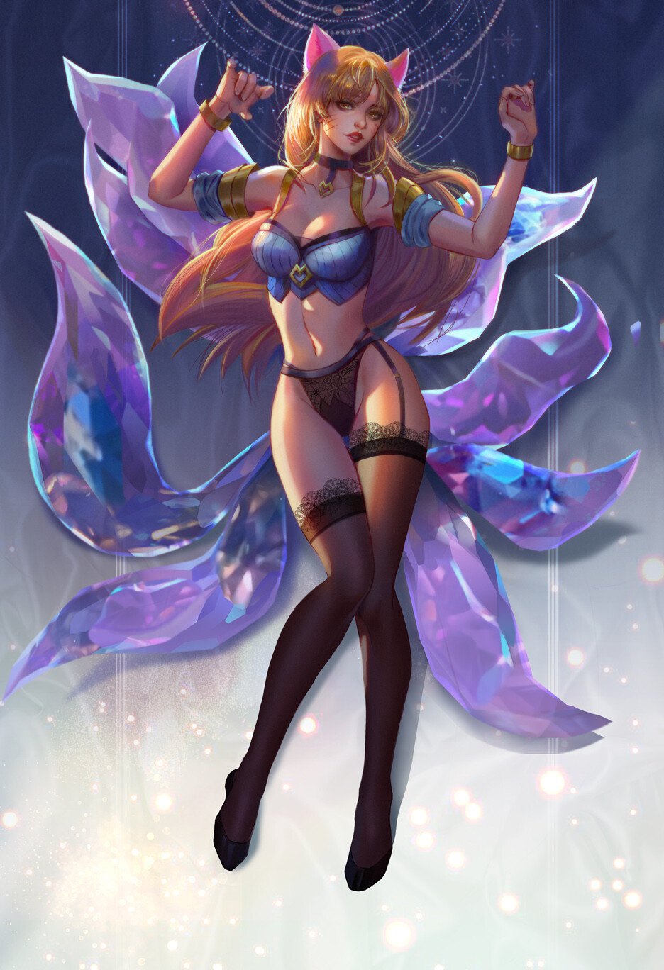 1girls, ahri, animal ears, animal tail, female, female only, k/da ahri, k/da series, league of legends, looking at viewer, riot games, solo, yellow eyes
