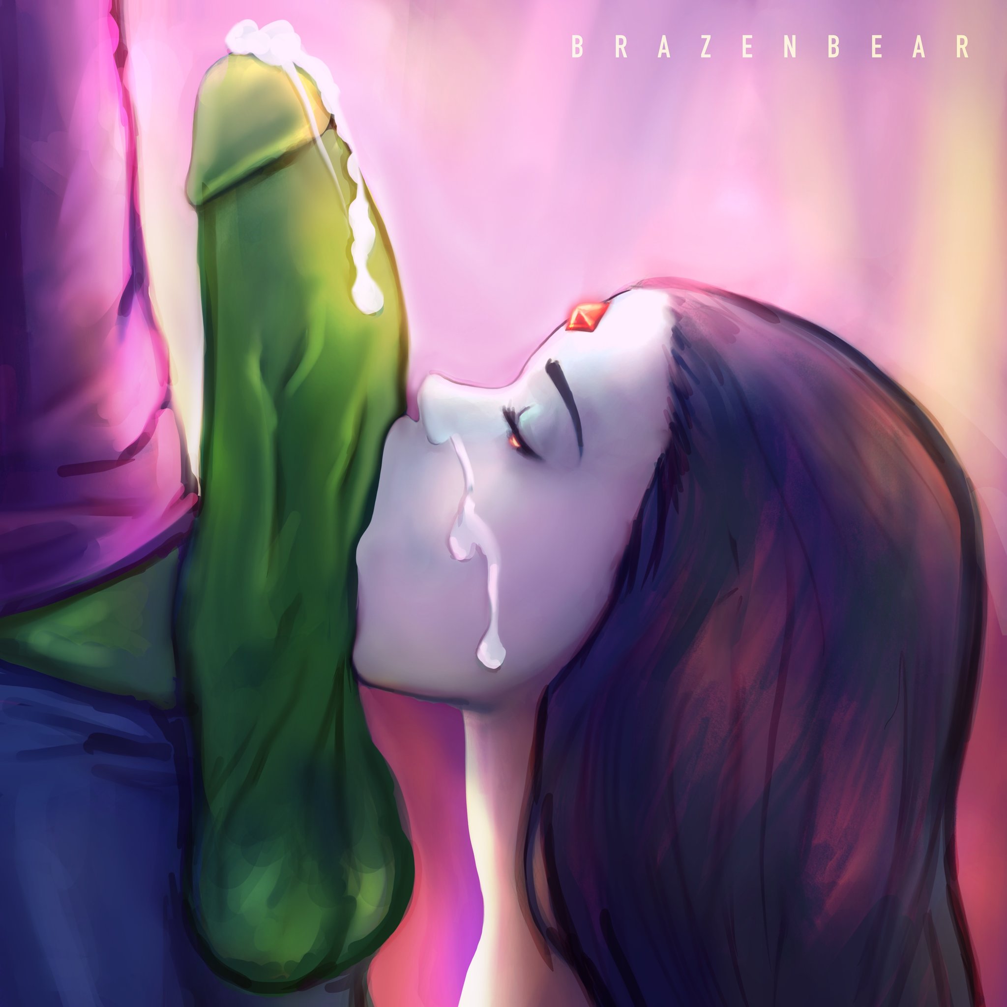 1boy, 1girls, beast boy, blowjob, brazenbear, dc, dc comics, fellatio, female, green penis, male, partial male, penis, rachel roth, raven (dc), side view, straight, teen titans