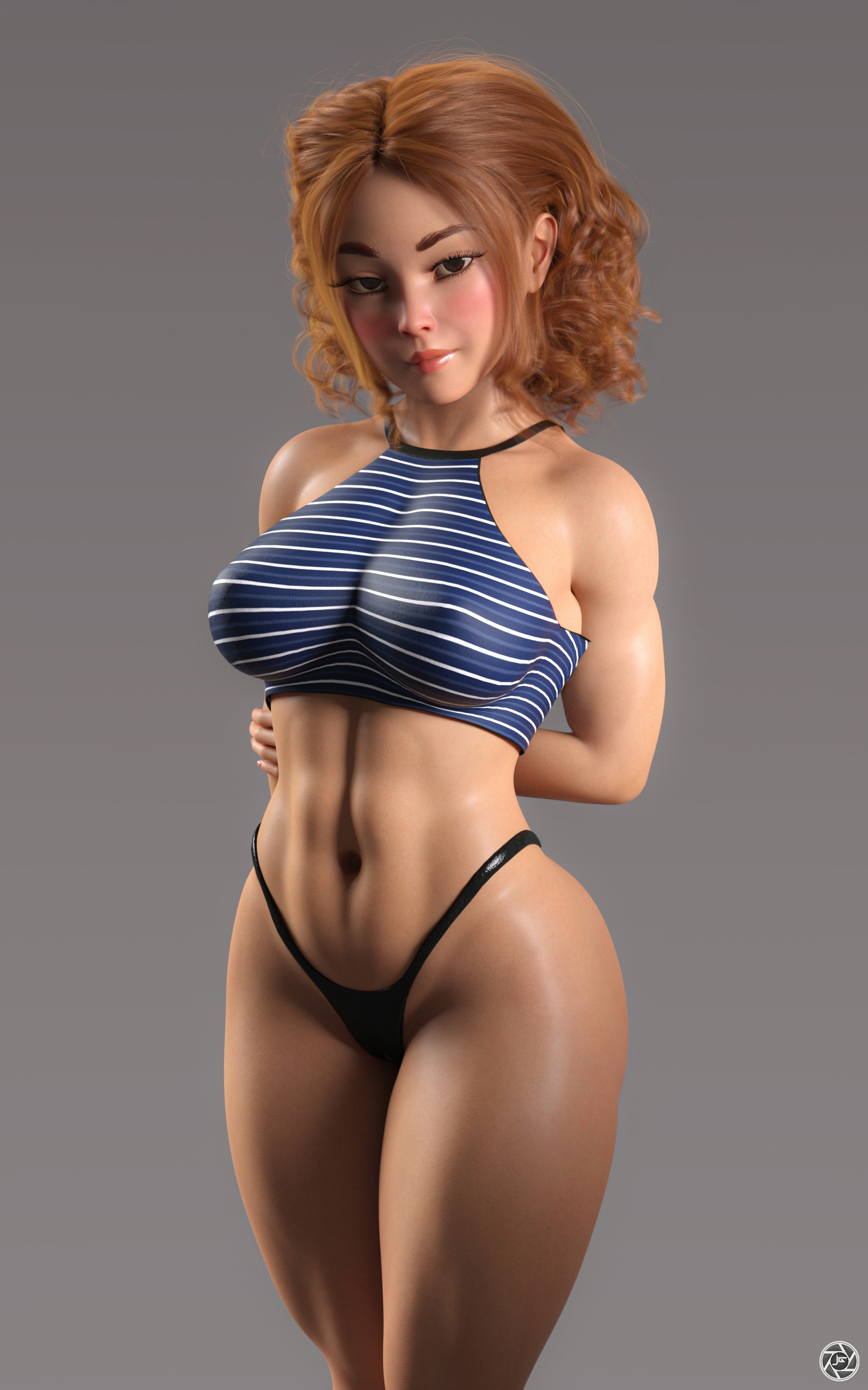 3d, 3d (artwork), abs, ass, big ass, big breasts, breasts, daz studio, female, female only, joelgraphz, looking at viewer, muscular, noahgraphicz, photorealism, red hair, red lips, sex, solo, string bikini, tagme, thick thighs, thong, wide hips
