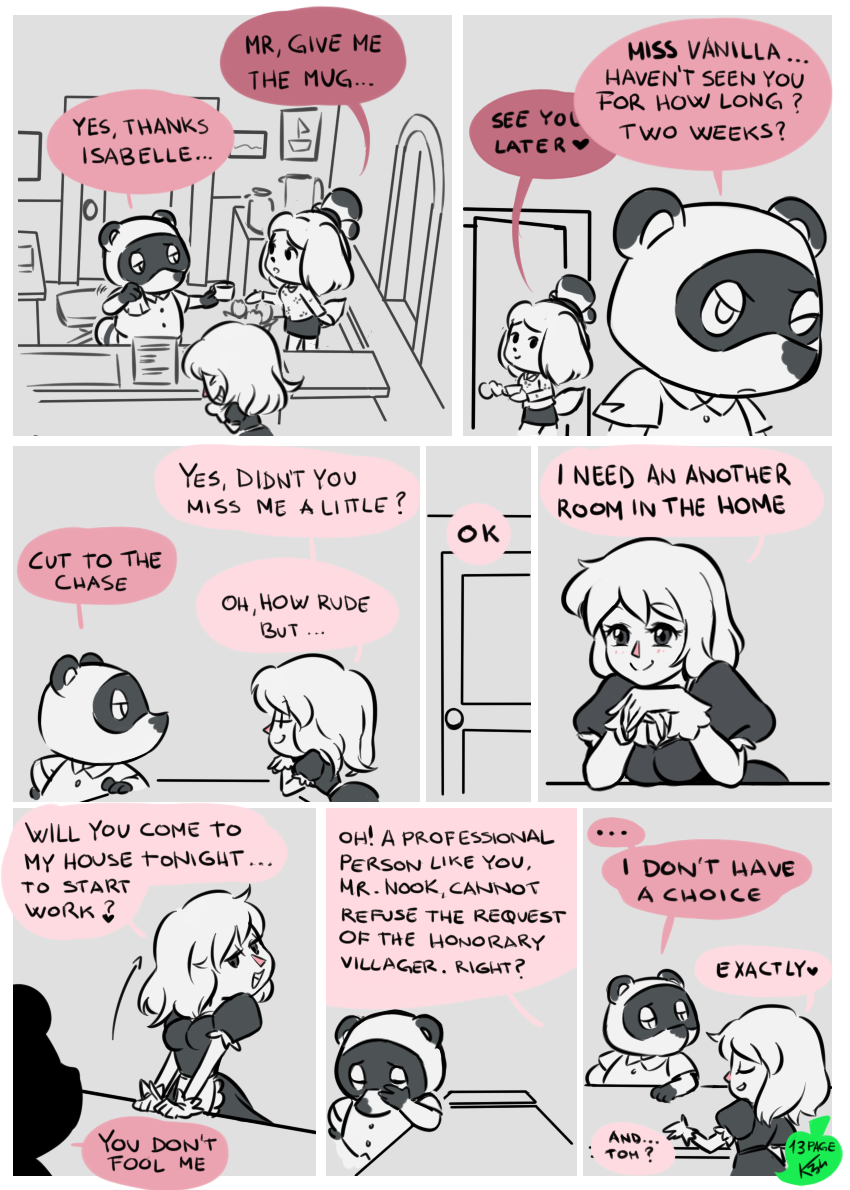 animal_crossing animal_crossing_girl english_text isabelle_(animal_crossing) kiseki34 nintendo page_13 tagme tom_nook villager_(animal_crossing) year_request