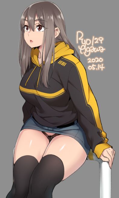 1girls, clothed, female, female only, panties, ryo agawa, solo, thick thighs, thighhighs, upskirt