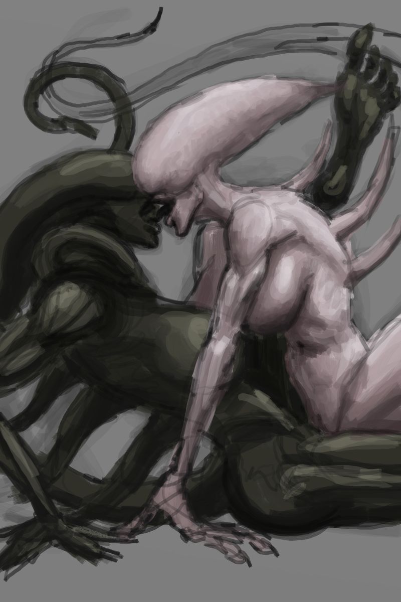 alien_(franchise) alien_girl big_breasts female female_only female_xenomorph gloves kissing neomorph nihilophant open_mouth sci-fi tail xenomorph yuri