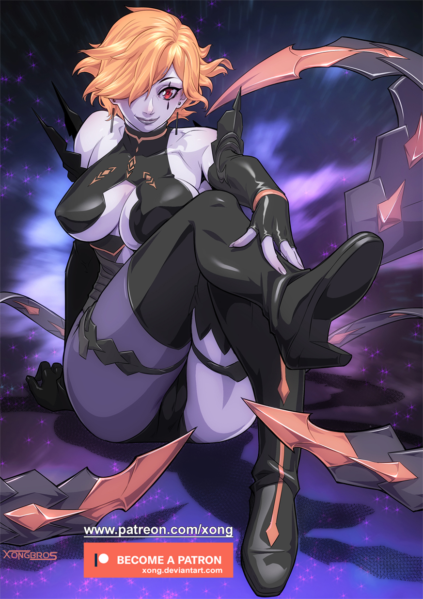 big_breasts female female_only fire_emblem fire_emblem:_three_houses high_heel_boots high_heels kronya_(fire_emblem) nintendo nipples nipples_visible_through_clothing orange_hair short_hair solo solo_female solo_focus thighhigh_boots thighhighs xong