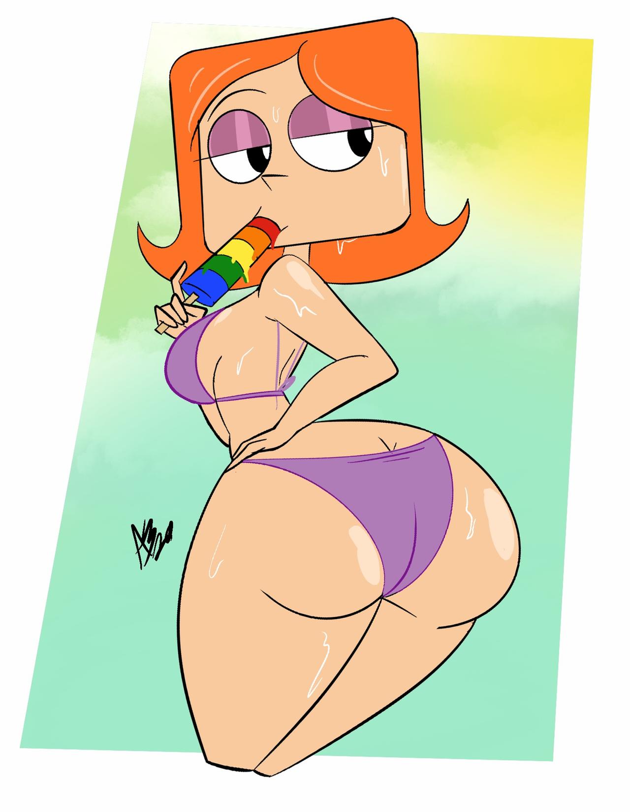 :>=, ass, atomickingboo, big ass, big butt, bikini, bottom heavy, breasts, bubble ass, bubble butt, debbie turnbull, debs turnbull, fat ass, female, female only, huge ass, large ass, looking back, milf, mother, orange hair, popsicle, robotboy, sexually suggestive, teasing, thick ass, thick thighs, voluptuous, wet