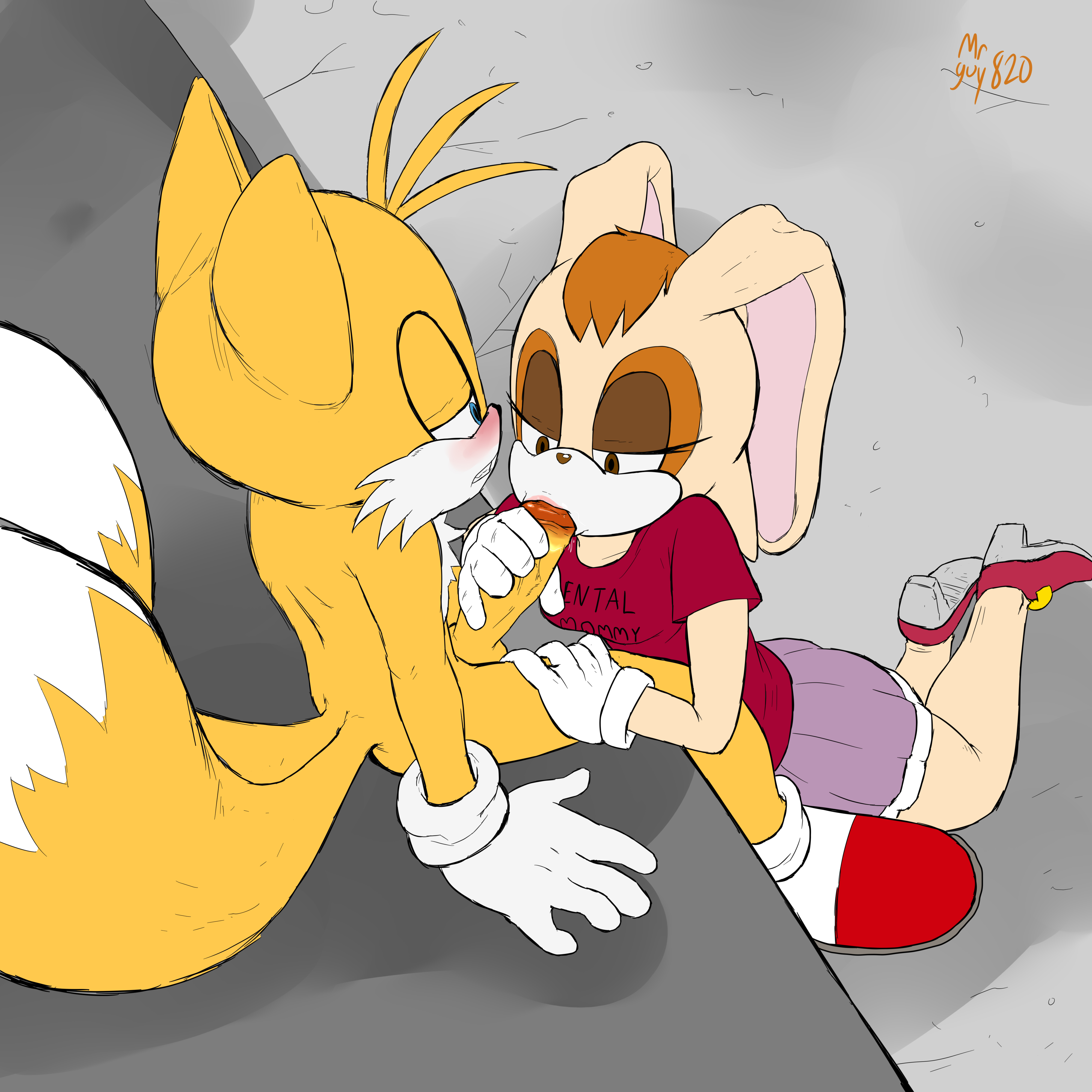 anthro, blowjob, canine, clothing, fellatio, female, fox, lagomorph, male, mrguy820, oral sex, penis, rabbit, rental mommy shirt, skirt, sonic (series), sonic the hedgehog (series), tails, tails the fox, vanilla the rabbit