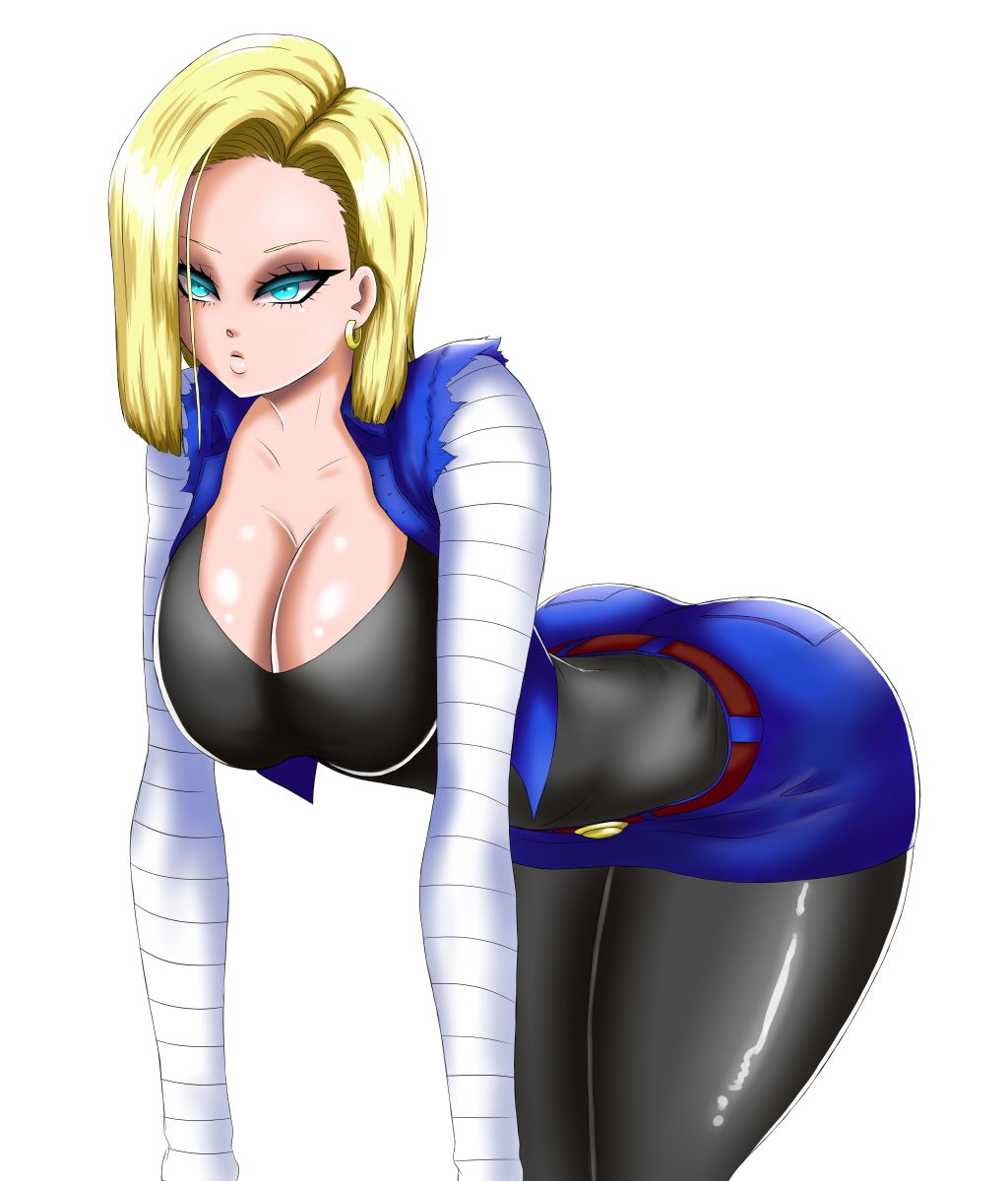 android android_18 big_breasts blue_eyes bob_cut dragon_ball dragon_ball_z female female_only nexus-sig short_hair