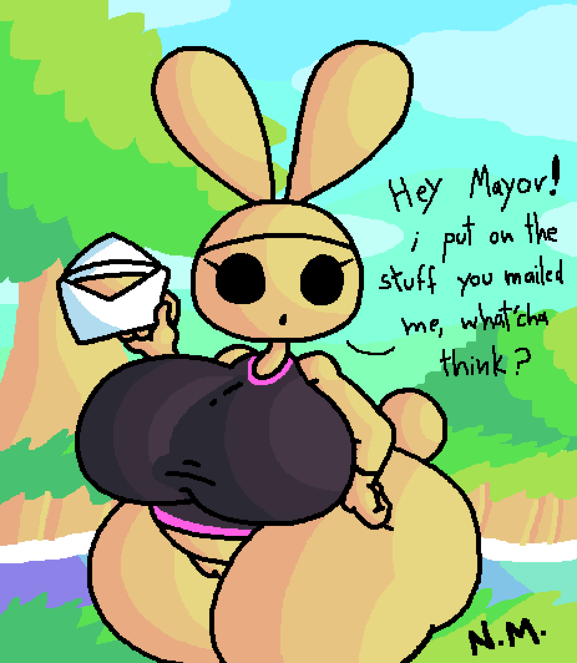 animal crossing, ass, big ass, big belly, big breasts, big butt, bottomless, breasts, bunny, bunny ear, bunny ears, bunny girl, bunny tail, chubby, chubby female, coco (animal crossing), colorful, dialogue, english text, female, furry, furry only, half naked, half-dressed, large ass, large breasts, larger female, nintendo, no panties, only top, pussy, showing off, sleepyslut, tail, tank top, text, thick, thick ass, thick legs, thick thighs, topwear, wide hips