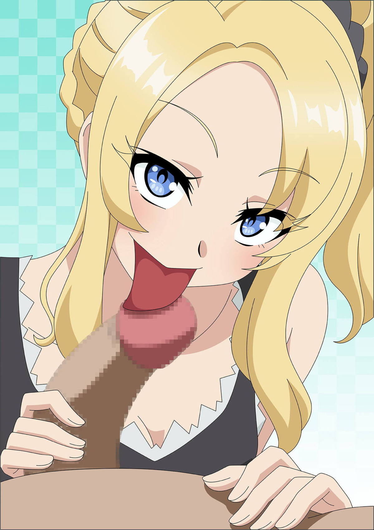 atelier gons, blonde hair, blowjob, blue eyes, censored, fellatio, female, oral, seishun buta yarou wa bunny girl senpai no yume wo minai, tongue, tongue out, tonguejob, toyohama nodoka