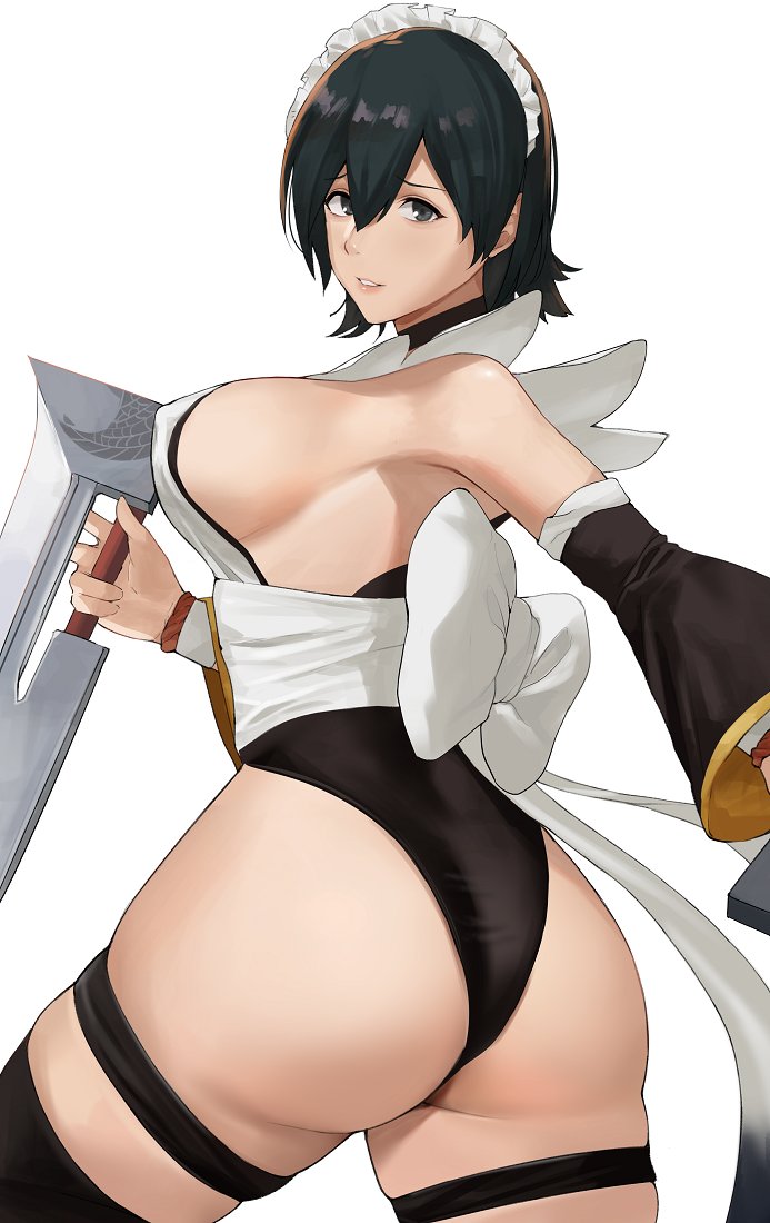 1girls, ass, big ass, big breasts, black eyes, black hair, breasts, detached sleeves, female, female only, iroha, j@ck, leotard, looking at viewer, maid, maid headdress, ninja, nipple bulge, nipples, samurai shodown, sideboob, skindentation, solo, solo female, solo focus, thigh strap, thighhighs