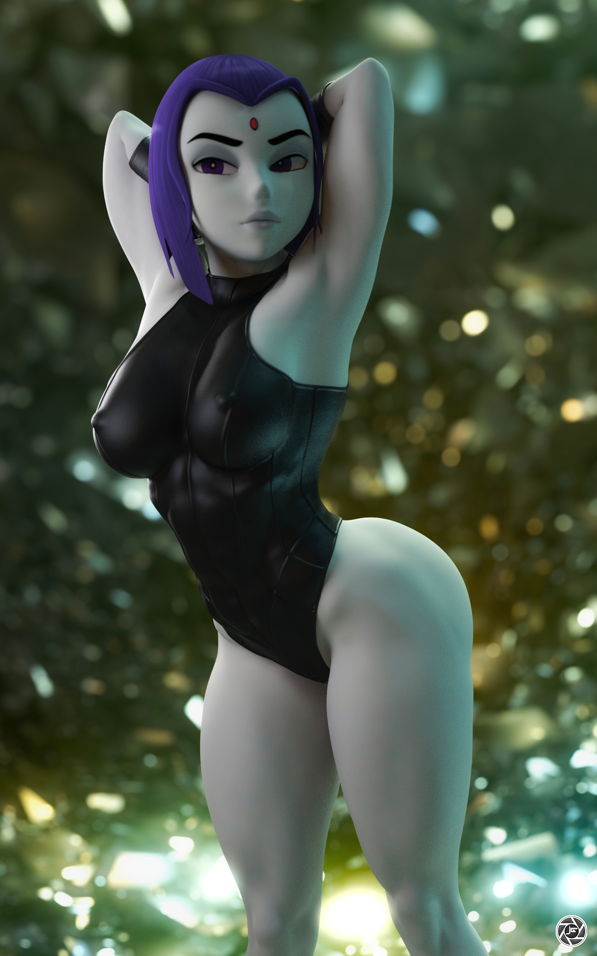 1girls, 3d, 3d (artwork), armpits, ass, big ass, big breasts, big butt, breasts, daz studio, dc, dc comics, female, female only, joelgraphz, muscular, noahgraphicz, pale skin, pose, posing, purple hair, rachel roth, raven (dc), swimsuit, tagme, teen titans, thick thighs, wide hips