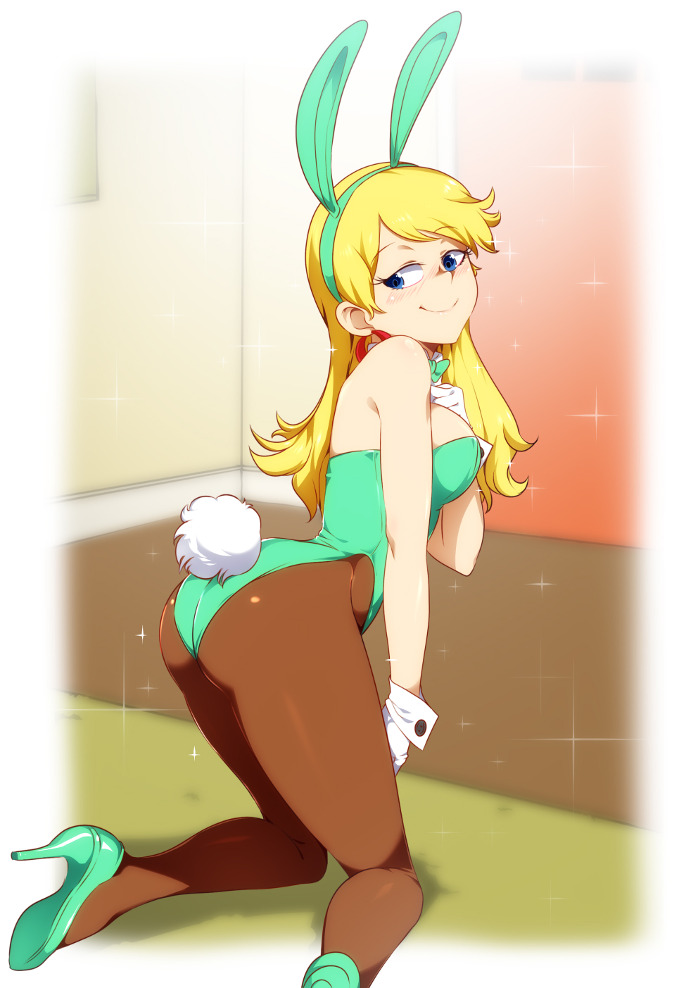 1girls, ass, big ass, big breasts, big butt, blonde hair, blue eyes, blush, bowtie, breasts, bunny ears, bunny tail, bunnysuit, earrings, female, female only, gloves, hairband, heels, high heels, hoop earrings, human, jcm2, large breasts, leni loud, lingerie, nickelodeon, pantyhose, shoes, smile, solo, solo focus, sparkle, the loud house, thick thighs, thighs