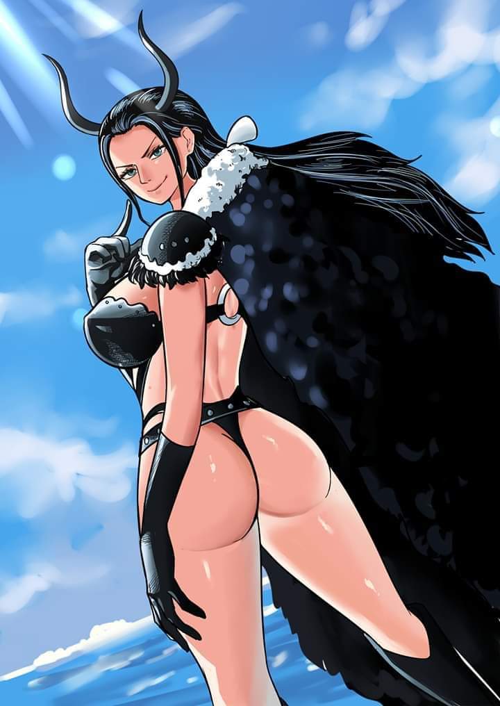 1girls beast_pirates beast_pirates_(cosplay) big_ass big_breasts bikini_uniform black_hair blue_eyes clothed_female female female_only from_behind gloves horns huge_ass long_hair looking_at_viewer looking_back naughty_face nico_robin one_piece panties post-timeskip shoulder_pads shounen_jump standing tagme thick_thighs thong tinafate1 wide_hips