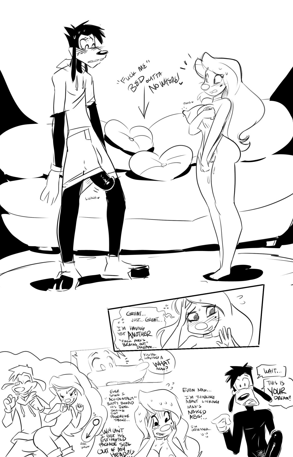 1boy, 1girls, a goofy movie, comic, disney, female, female focus, fred perry, goof troop, male, max goof, penis, roxanne (goof troop), straight, tagme