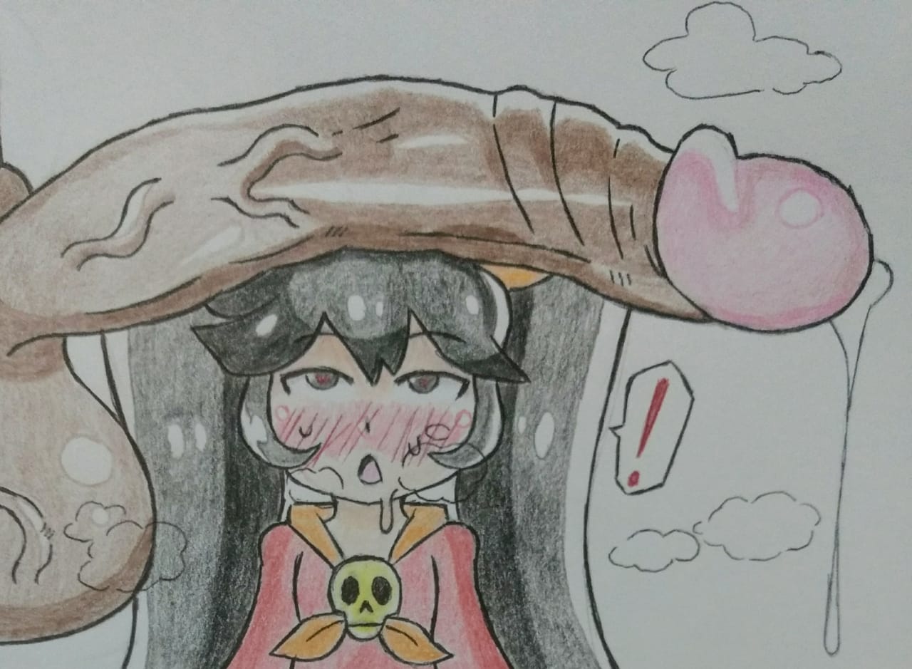 1girls, ashley (warioware), dark penis, female, handdrawn, huge cock, igross, male, mario (series), nintendo, penis, penis awe, traditional media (artwork), wario (series), warioware