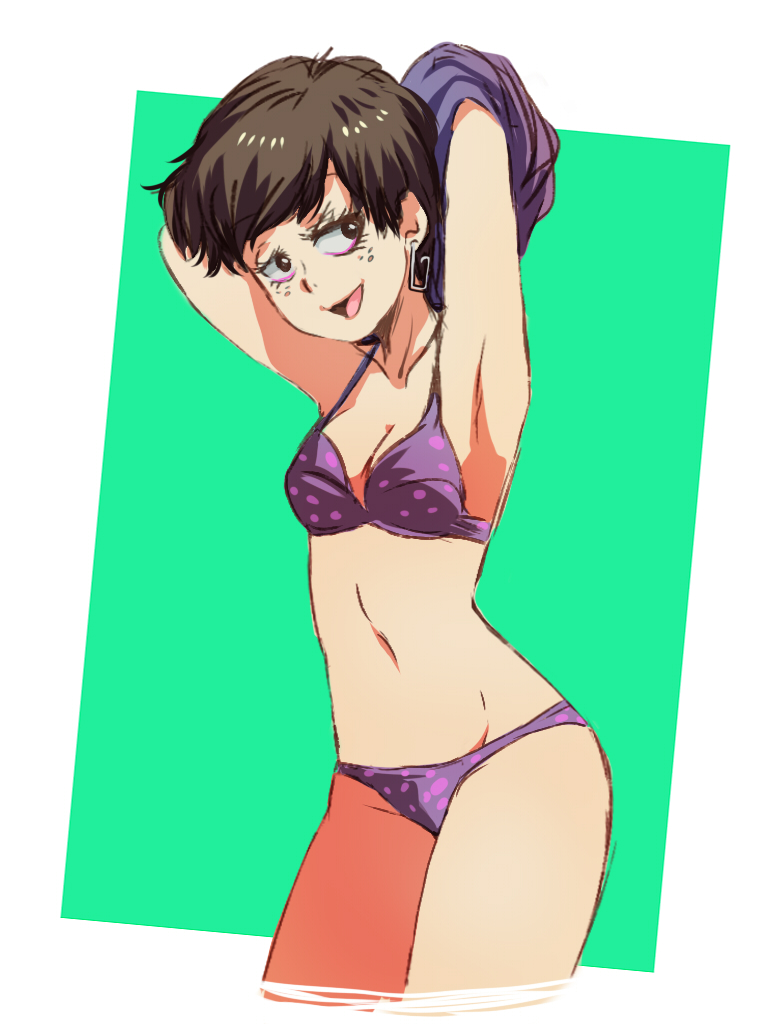 1girls, armpits, bra, breasts, brown hair, clothing, female, female only, jcm2, legs together, looking at viewer, luna loud, matching underwear, midriff, navel, nickelodeon, open mouth, panties, purple bra, purple panties, short hair, solo, solo female, solo focus, straight hair, the loud house, thick thighs, thighs, undressing